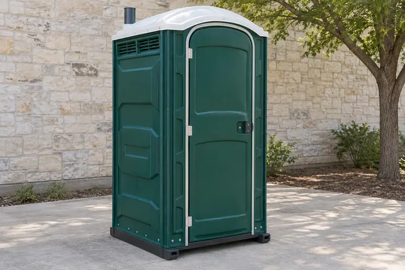 Green standard portable toilet on a hard surface
