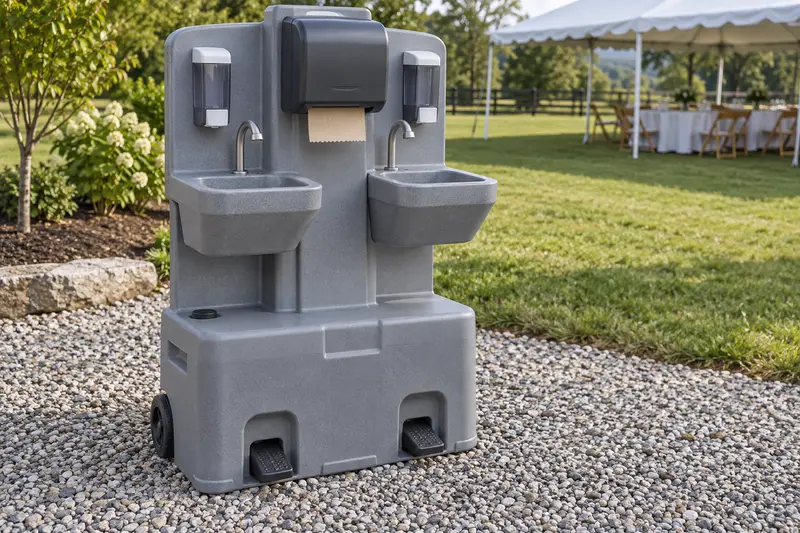 Freestanding handwashing station with taps and dispensers